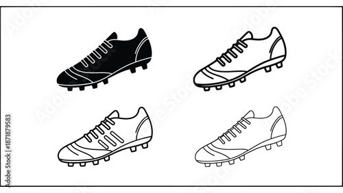 Football cleats icon set - Vector icon set - Glyph and solid icon set - Icon vector - Flat Design Icon - line icon set