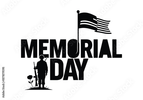 Memorial day tribute with american flag and soldier silhouette