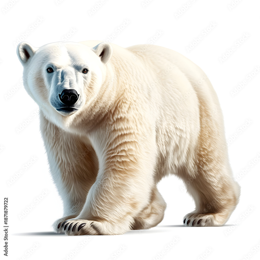 Fototapeta premium Majestic Polar Bear Walking Isolated on White Background