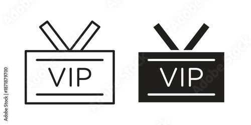 VIP pass icons line and solid version, outline and filled vector design set