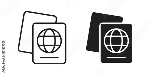 Visa icons line and solid version, outline and filled vector design set