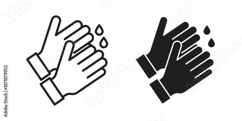 Wash hands icons line and solid version, outline and filled vector design set
