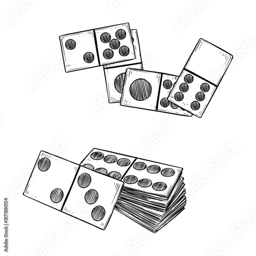 domino playing cards vector line art hand drawn illustration