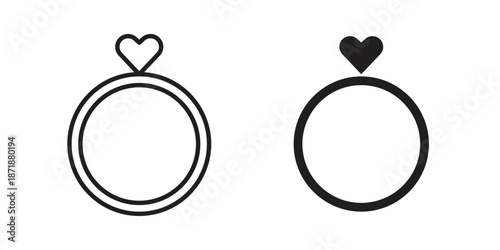 Wedding ring icons line and solid version, outline and filled vector design set