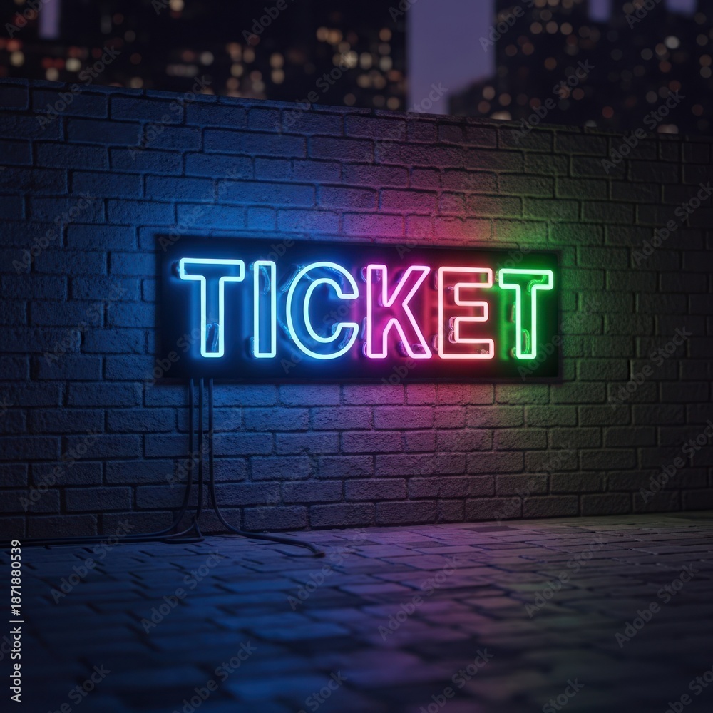 Obraz premium Neon sign on brick wall displaying 