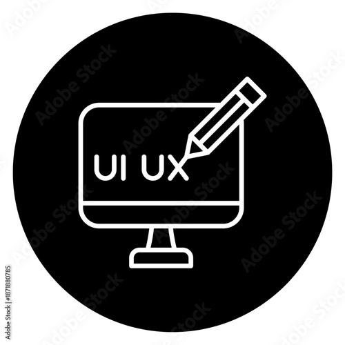 A computer monitor displaying UI UX design concept with a stylus on a black background.