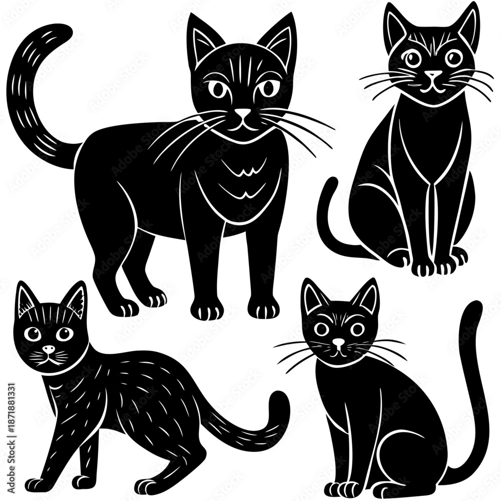 Obraz premium Whimsical black cat silhouettes in various poses Vector