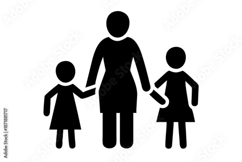 single parent with kids silhouette illustration for family and lifestyle design