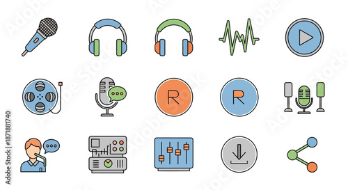 Collection of Audio and Music Related Icons and Symbols.