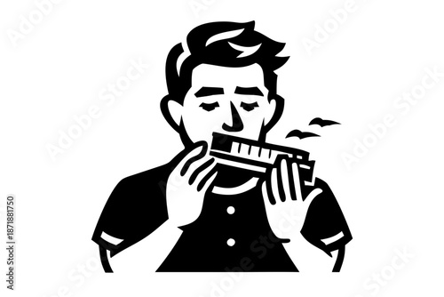man playing harmonica silhouette illustration for music and lifestyle design
