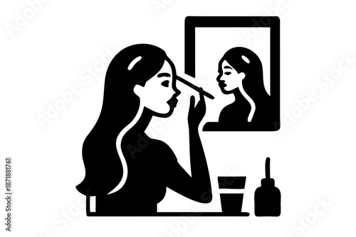 woman applying makeup in mirror silhouette illustration for beauty and lifestyle design