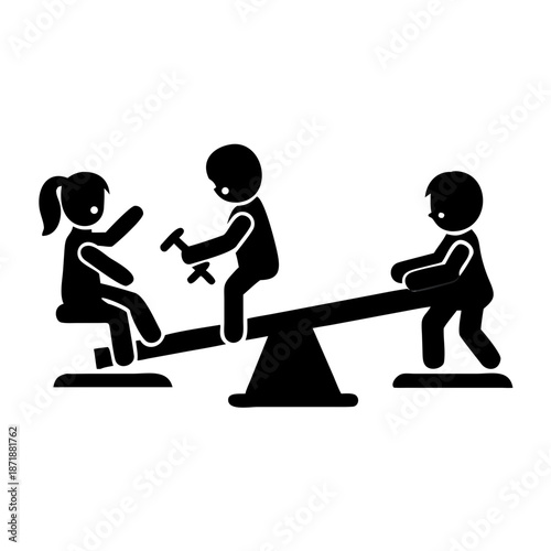 children playing on see-saw icon silhouette illustration for playground and kids design

