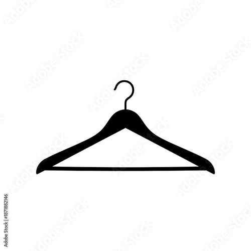 A simple black clothes hanger icon isolated on a plain white background