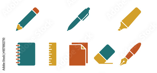 Stationery set illustration on black background