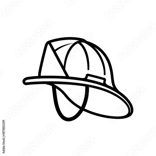 Simple black and white outline drawing of a classic firefighter s helmet