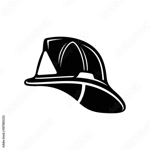 A black and white illustration of a traditional firefighter s helmet design