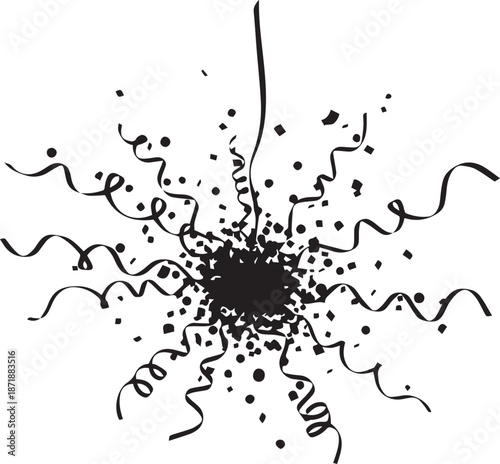 Explosion of confetti and streamers from a central point