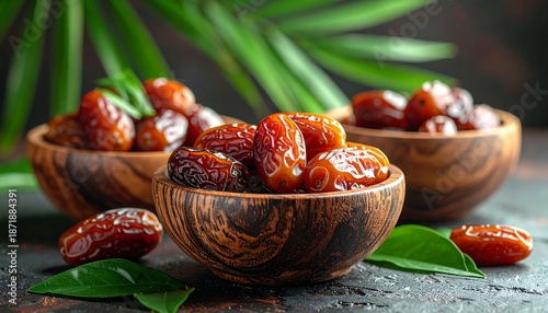 Delicious and Nutritious Dates in Wooden Bowls - A Healthy Snack.