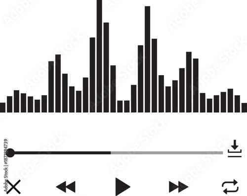 Minimalist audio player interface with sound wave visualization and essential playback controls