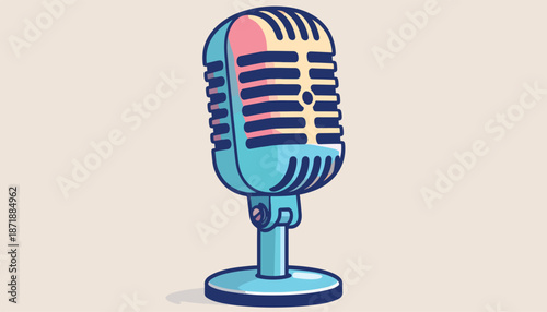 Vintage Blue Microphone Illustration for Podcast and Recording.