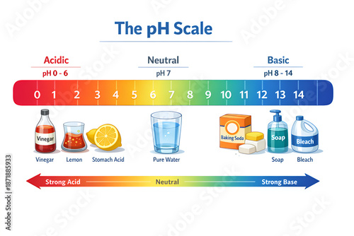 Illustrated pH Scale Diagram Showing Acidic Neutral and Basic Substances