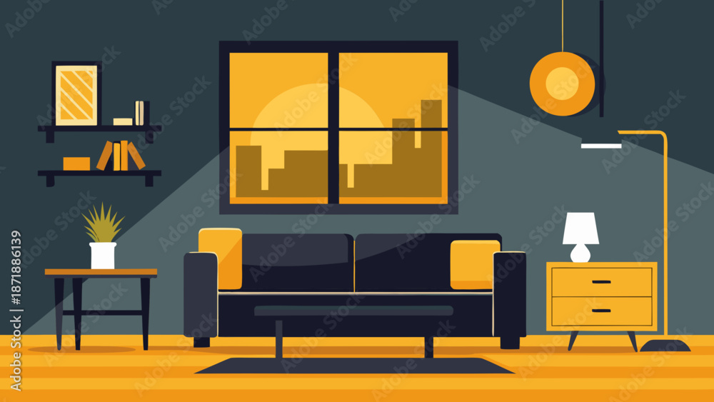 Fototapeta premium Modern living room with large window Vector
