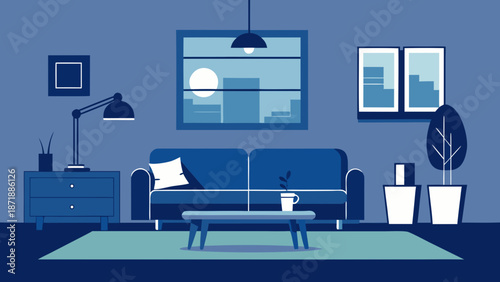 Modern living room with blue decor Vector