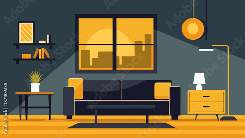 Modern living room with large window Vector