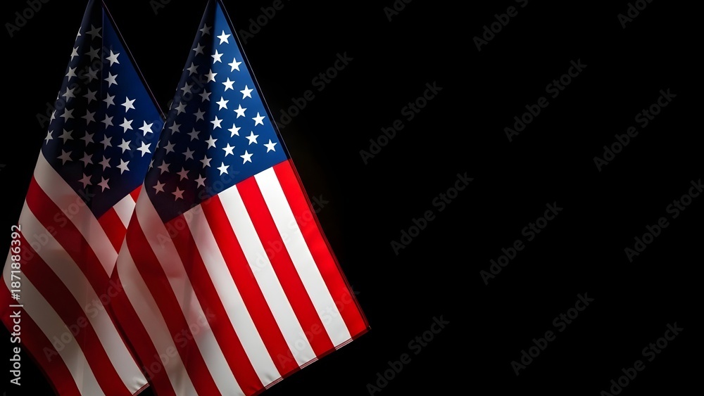 Fototapeta premium American flags waving in the dark