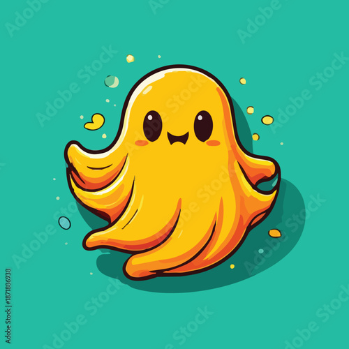 Cute Yellow Ghost Cartoon Character with Friendly Expression.