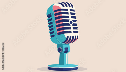 Vintage Microphone Illustration for Podcast and Recording Studio Use.