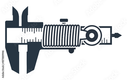 Detailed dark silhouette icon representing a precision engineering vernier caliper tool used for precise dimensional measurement of objects on transparent background