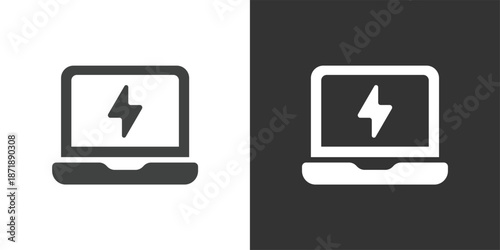 Laptop in Charging Status icon. Solid glyph series icon