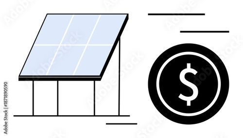 Solar panel generating energy paired with a prominent dollar sign highlighting cost savings, clean energy, sustainable future, eco-friendly business, green investment, utility expense reduction