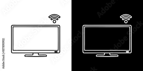 Contemporary smart television icon showcasing wireless network capability, representing home entertainment, streaming media, and modern digital connectivity solutions for various applications