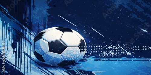 3D illustration of a black and white leather soccer ball hitting the round goal net during a professional football sports competition game equipment isolated on an abstract background