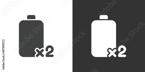 Battery with 2x capacity icon. Solid glyph series icon