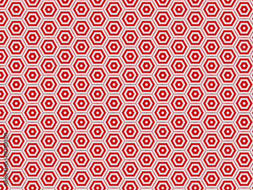 Seamless pattern of red and white hexagon geometrical shapes.