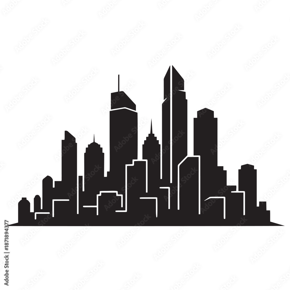 Obraz premium Modern City Skyline Silhouette with Skyscrapers