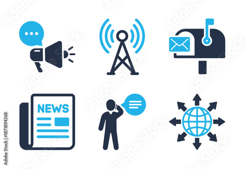 Communication and Broadcasting icon set. Solid glyph series icons