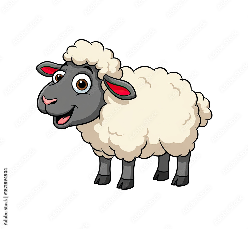 Obraz premium Cartoon Sheep Illustration Standing with Happy Expression on Transparent Background