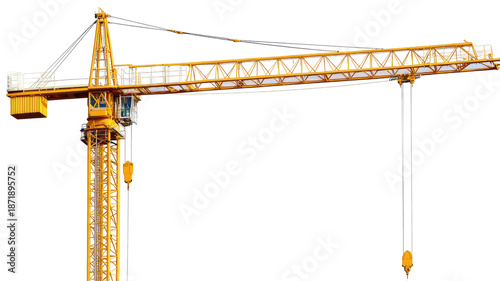 Yellow construction crane isolated on transparent background