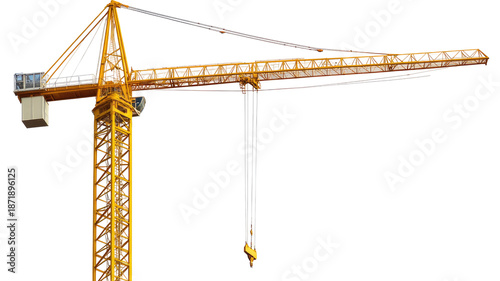 Yellow construction crane isolated on transparent background
