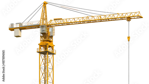 Yellow construction crane isolated on transparent background