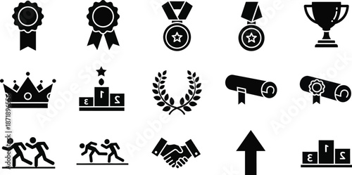 Reward icon set. Containing award, prize, medal, gift, trophy, badge, points, achievement, certificate and more.