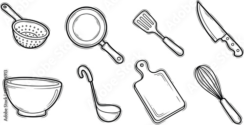 Assorted Black Silhouette Kitchen Utensils and Cookware teapot kettle