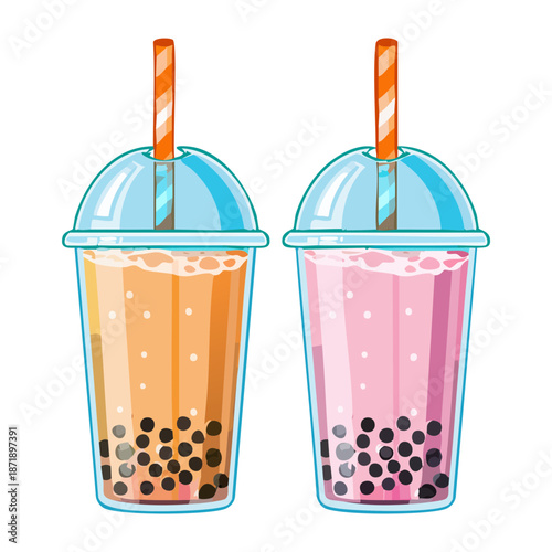 Refreshing fruit and milk bubble tea for summer drink promotion and cafe menu design elements Vector Illustration
