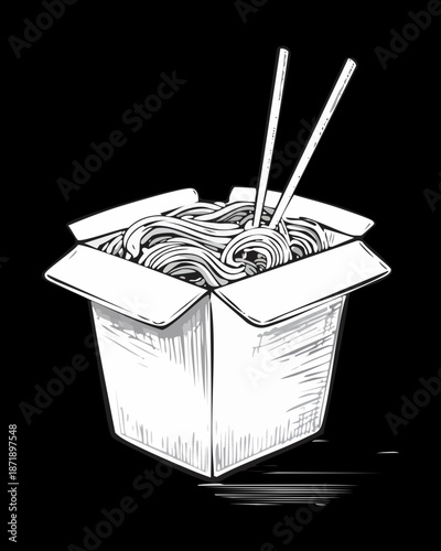 Chinese inspired noodle box for quick meal and takeout food service marketing and social media content Vector Illustration