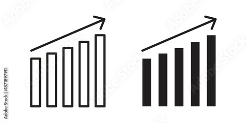 Business growth icons in a black filled and outlined style. Set of vector icons