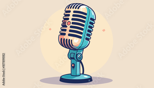 Vintage Microphone Illustration - Classic Audio Recording Equipment for Broadcasting and Performance.